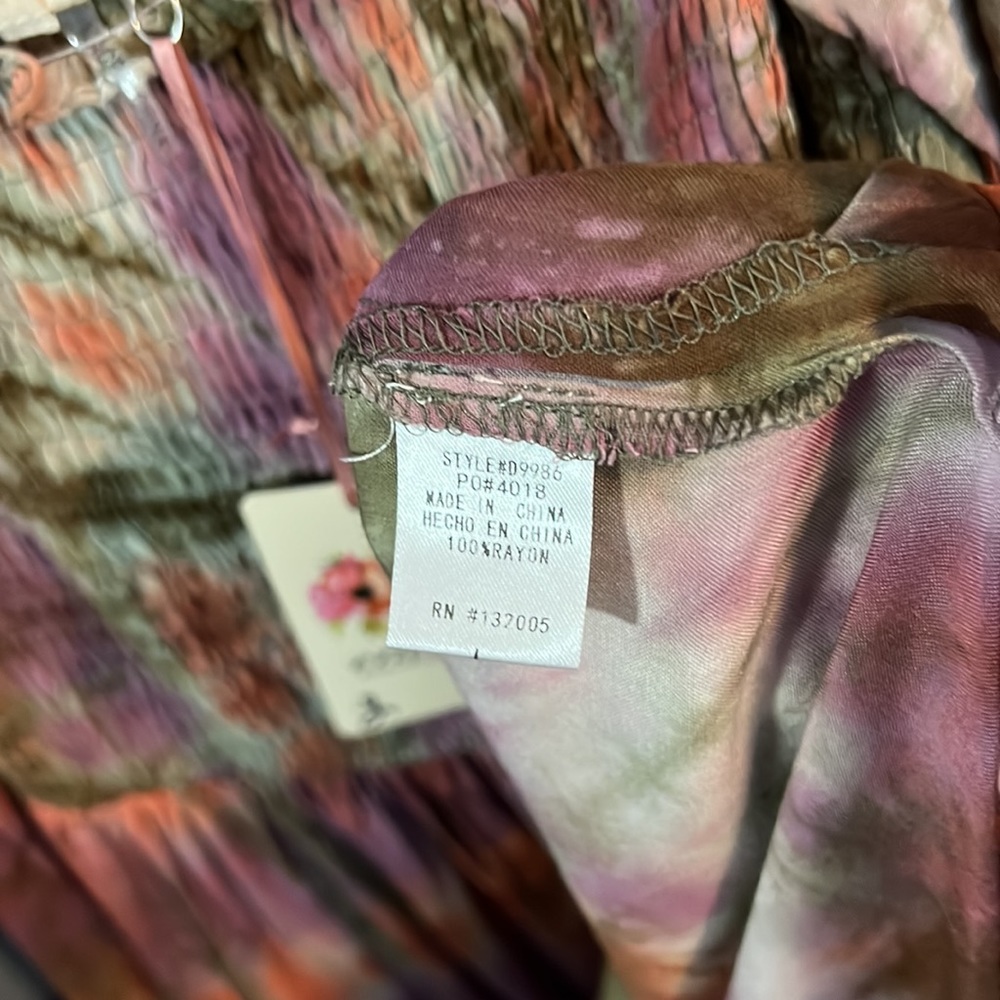 NWT Entro Tie Dye Off the Shoulder Smocked Bodice Boho Dress Large - Picture 10 of 10